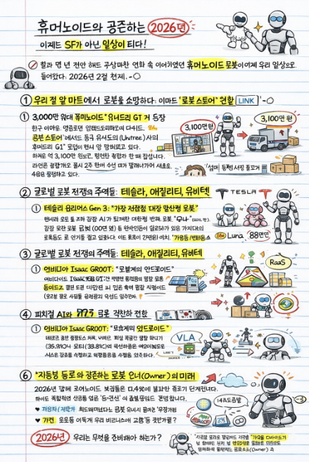 휴머노이드 로봇 시대 개막 내용 요약 이미지 (하단에 동일한 내용 있음)