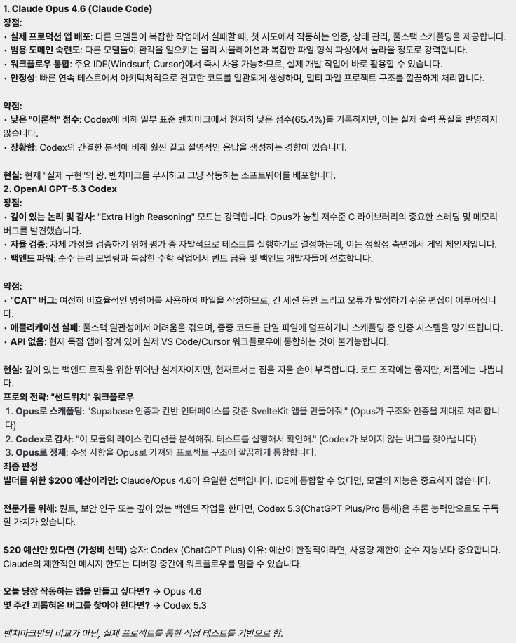 Claude Opus 4.6 vs GPT-5.3 Codex 실사용 직접 테스트 내용