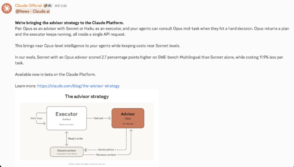 Claude Platform의 '어드바이저 전략(The Advisor Strategy)
